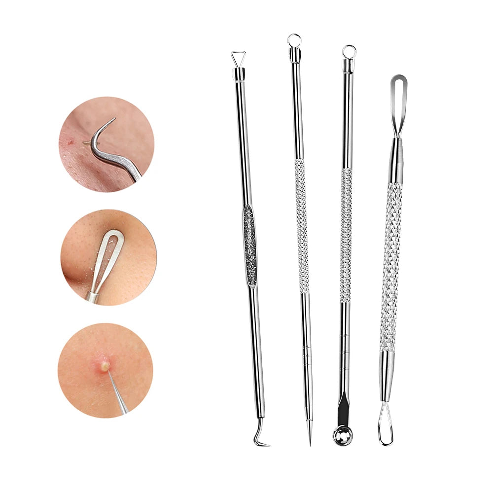 4Pcs BlackHead Remover Tool Acne Needle Blemish Pimple Spot Blackhead Extractor Remover Tool Pore Cleaner Face Cleansing Tools