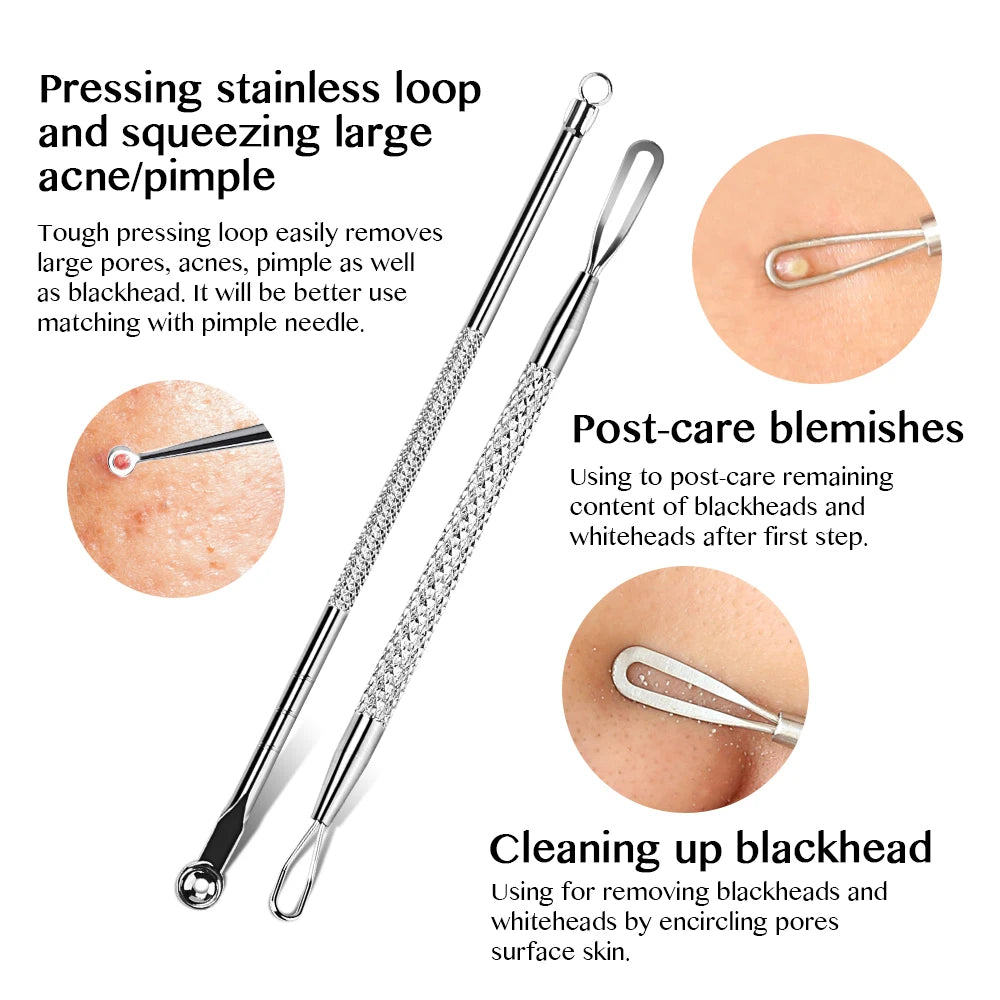 4Pcs BlackHead Remover Tool Acne Needle Blemish Pimple Spot Blackhead Extractor Remover Tool Pore Cleaner Face Cleansing Tools