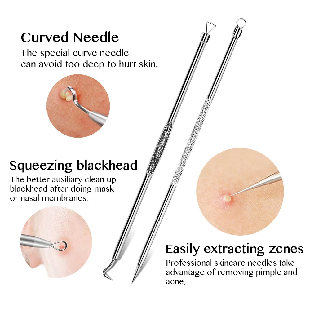 4Pcs BlackHead Remover Tool Acne Needle Blemish Pimple Spot Blackhead Extractor Remover Tool Pore Cleaner Face Cleansing Tools