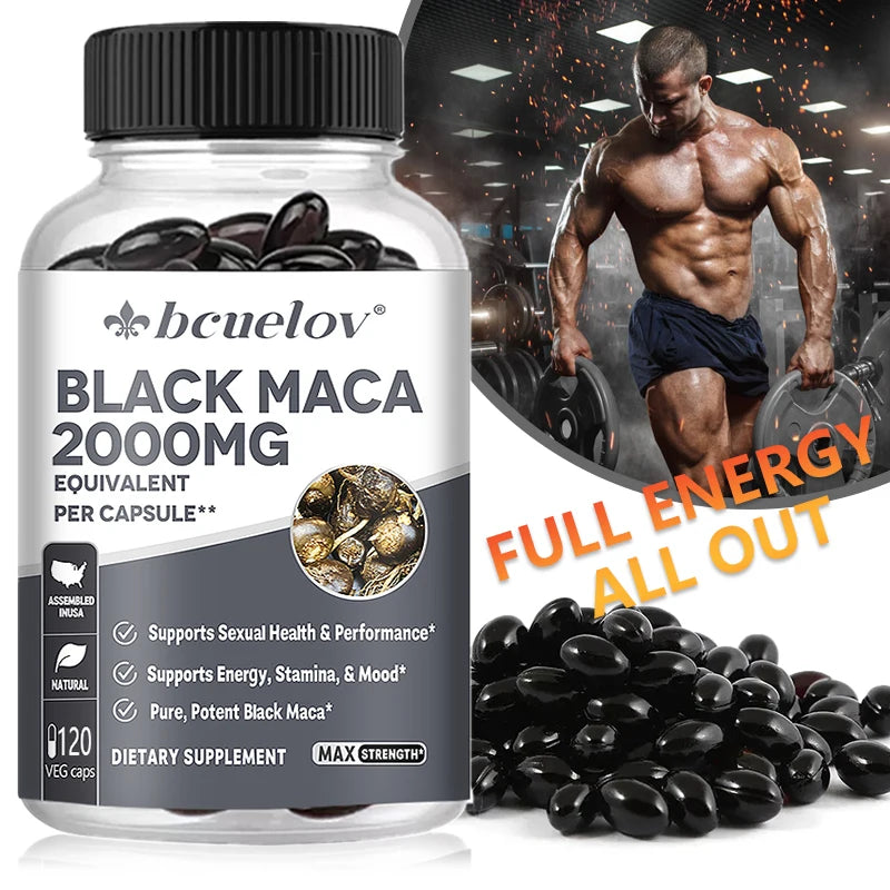 Black Maca Extract Supplement 2000MG for Men and Women, Supports Energy, Stamina and Mood, Vegetarian Capsules