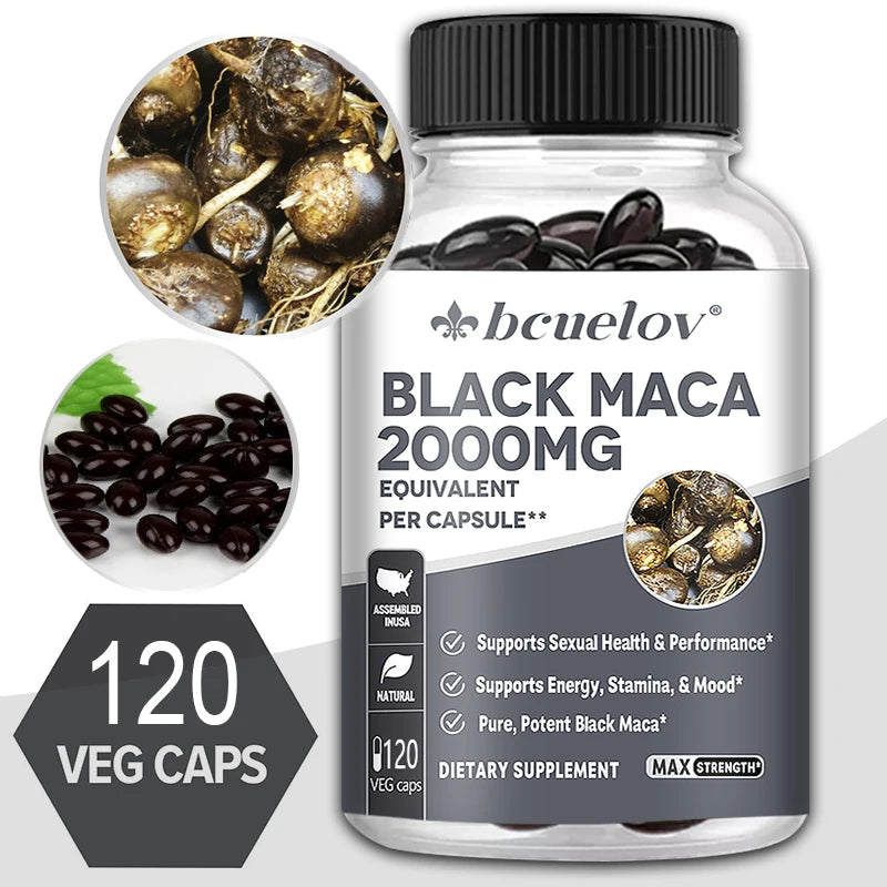 Black Maca Extract Supplement 2000MG for Men and Women, Supports Energy, Stamina and Mood, Vegetarian Capsules