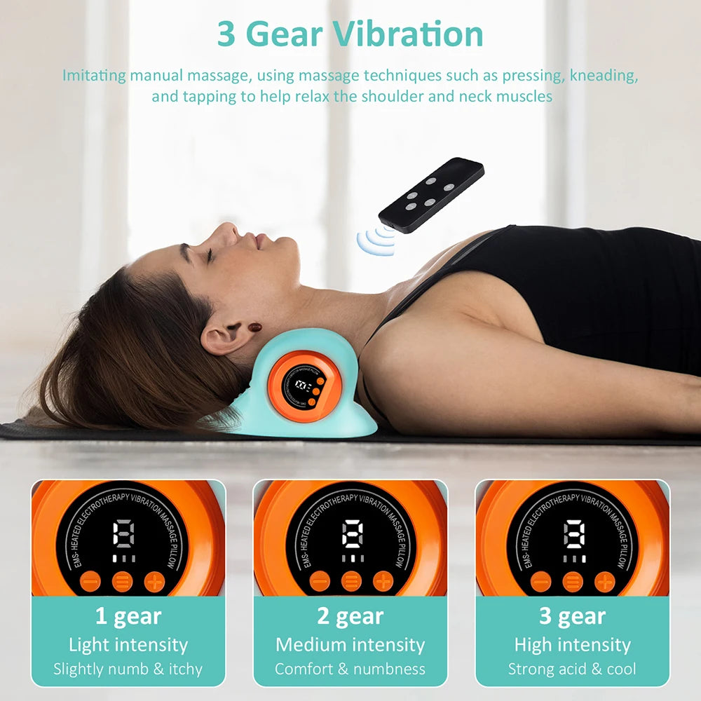 Electric Neck Cervical Massager Head Pillow Neck Traction Vibration Kneading Massage Pillow Ergonomic Neck Support Stretcher