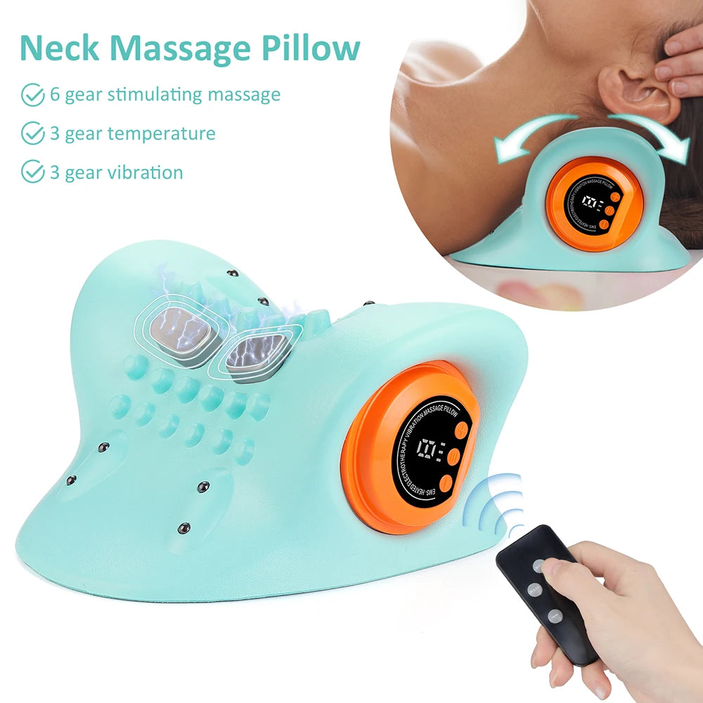 Electric Neck Cervical Massager Head Pillow Neck Traction Vibration Kneading Massage Pillow Ergonomic Neck Support Stretcher