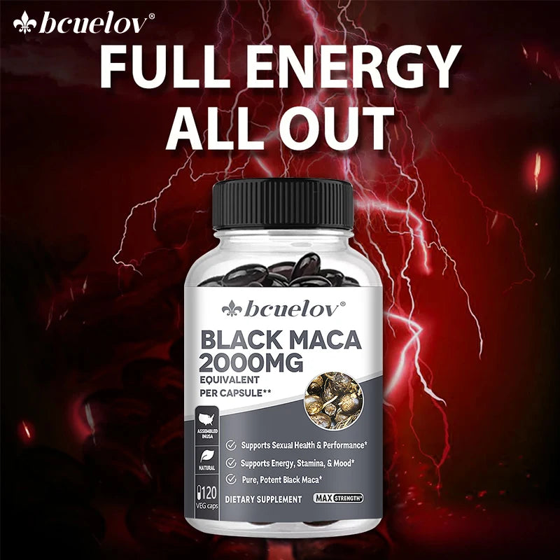 Black Maca Extract Supplement 2000MG for Men and Women, Supports Energy, Stamina and Mood, Vegetarian Capsules