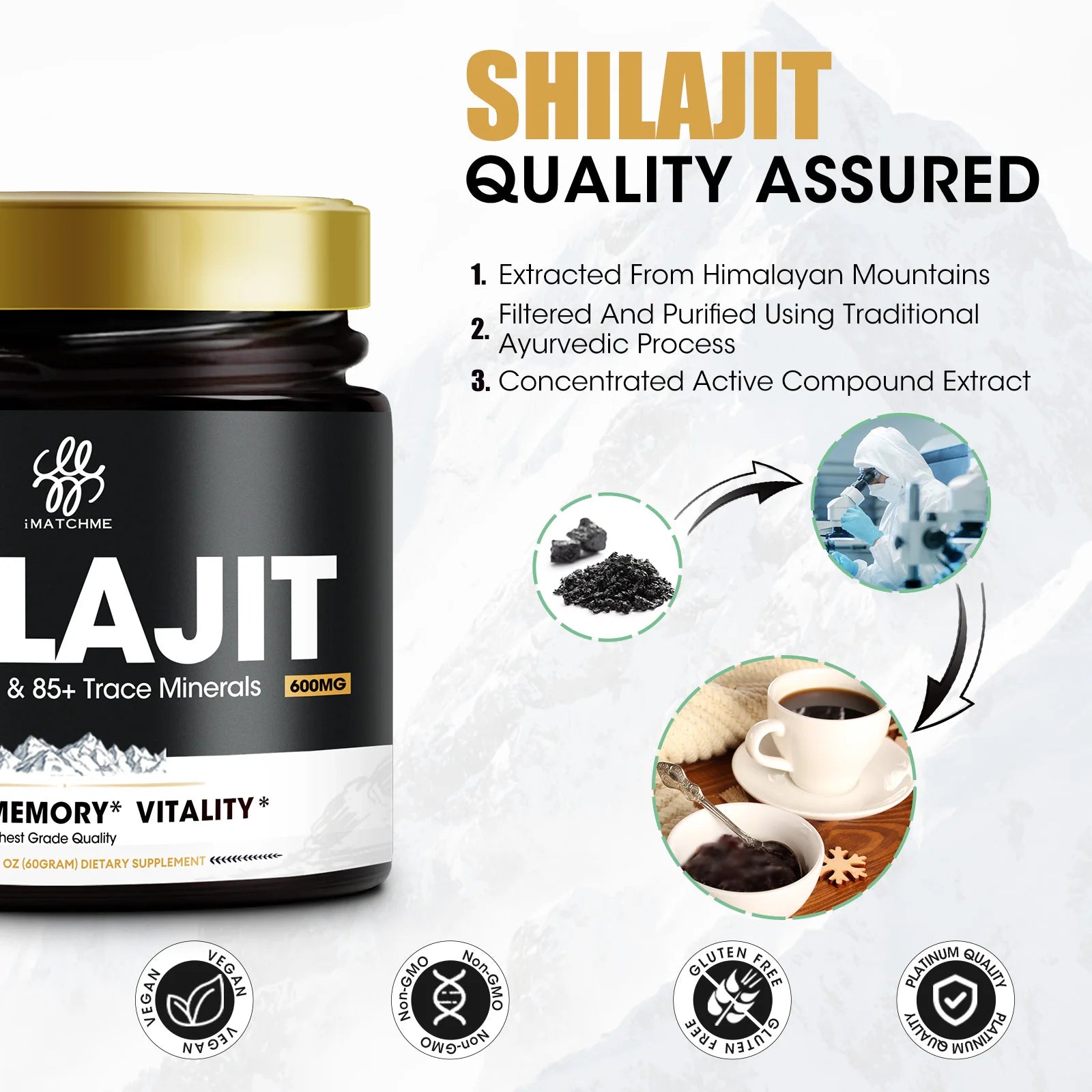 Pure Shilajit Supplement for Men & Women –85+ Trace Minerals & Fulvic Acid - Energy, Brain, Immunity – Himalaya Shilajit Resin