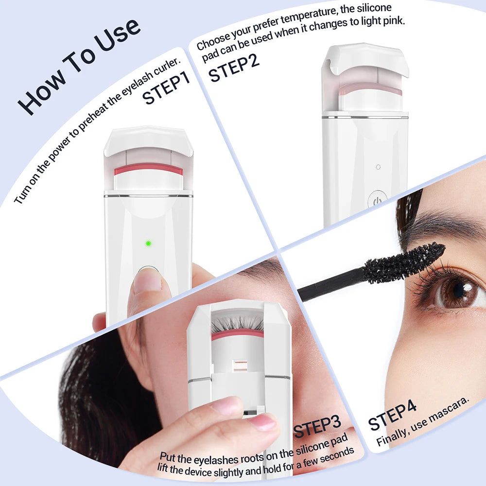 Electric Heated Eyelash Curler Long-Lasting Curl Rechargeable Electric Eye Lash Perm Eyelashes Clip Portable Makeup Tool