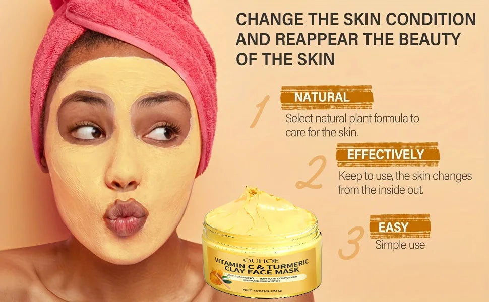 Turmeric Vitamin C Clay Mask  Deep Cleansing Facial Improves Dark Spots  Acne Hydrating Skin Care Tightens Skin Evens Skin Tone