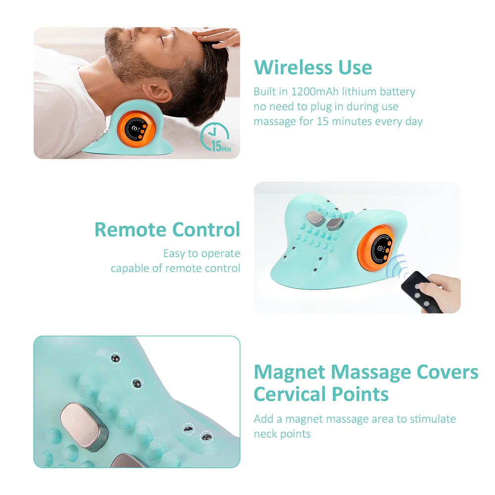 Electric Neck Cervical Massager Head Pillow Neck Traction Vibration Kneading Massage Pillow Ergonomic Neck Support Stretcher