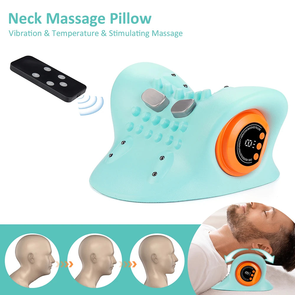 Electric Neck Cervical Massager Head Pillow Neck Traction Vibration Kneading Massage Pillow Ergonomic Neck Support Stretcher